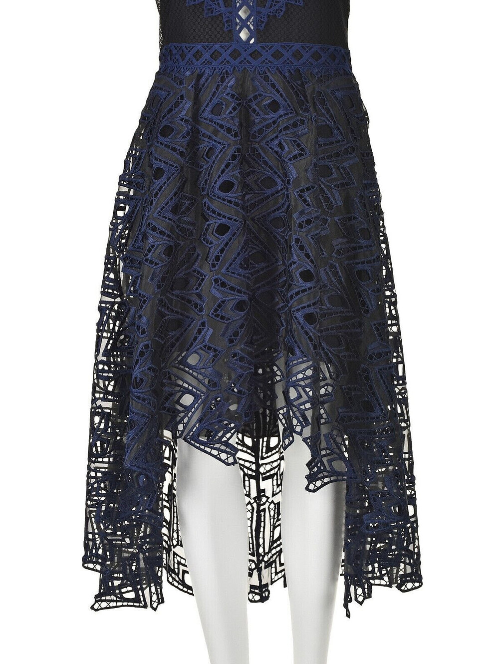 JONATHAN SIMKHAI Blue and Black Lace Fit & Flare Midi Dress, SZ 6 - Picture 6 of 7